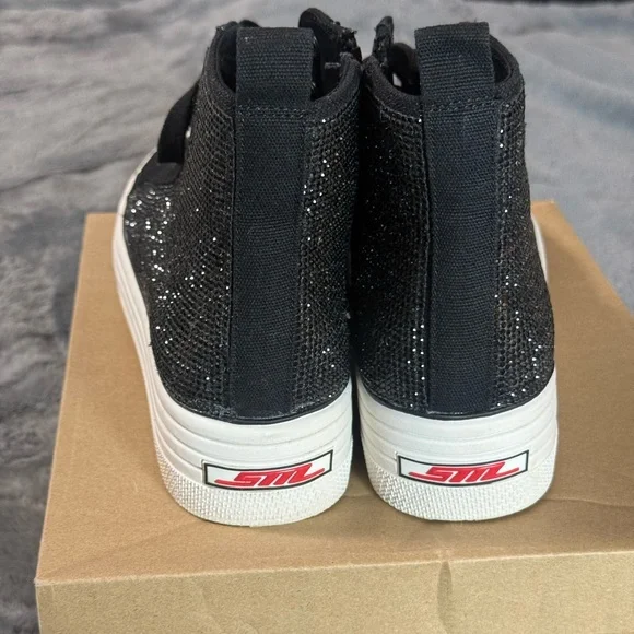 Steve Madden Black Glitter High-Top Sneakers with White Sole - Picture 3 of 8